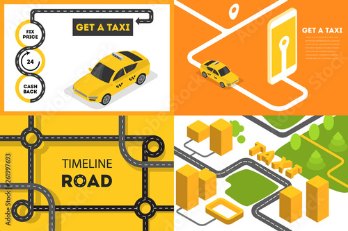 Taxi booking banner concept set. Order car