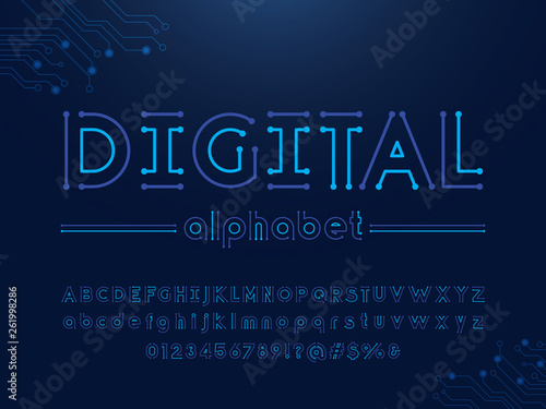 Vector of circuit board font and alphabet design