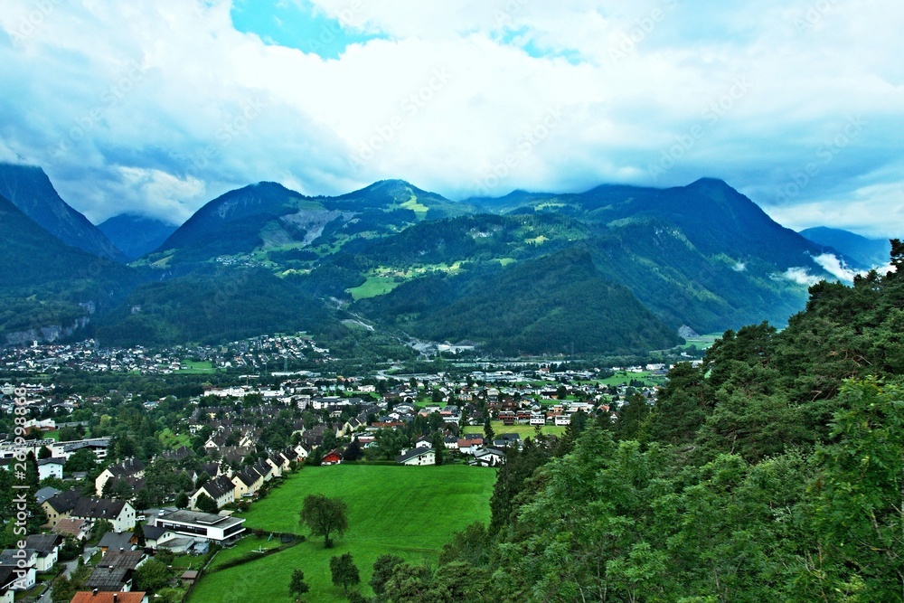 Austrian Alps-view on the town Bludenz from cableway Austrian Alps-view on the town Bludenz from cableway