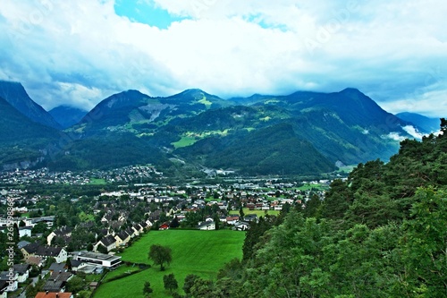 Austrian Alps-view on the town Bludenz from cableway