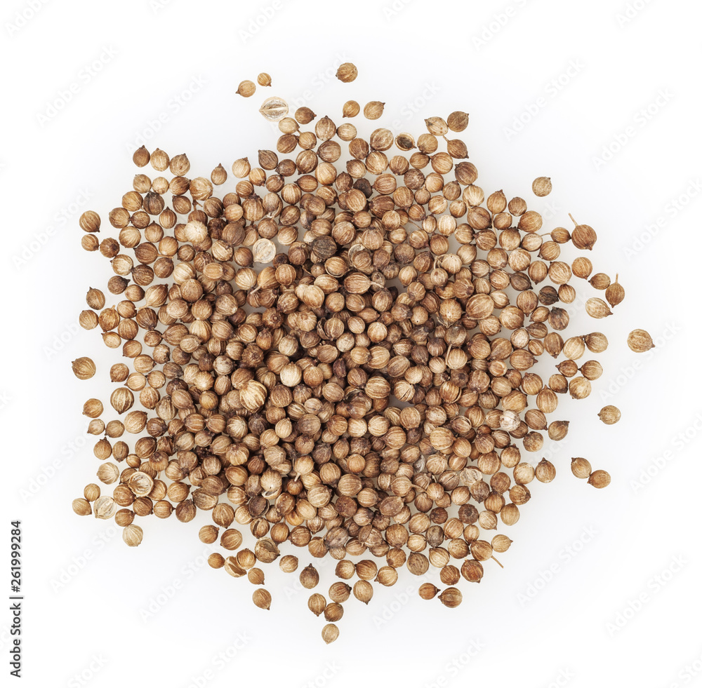 Heap of dried coriander seeds isolated on white background Heap of dried coriander seeds isolated on white background