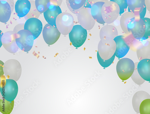 Balloons confetti and streamers background bokeh Party