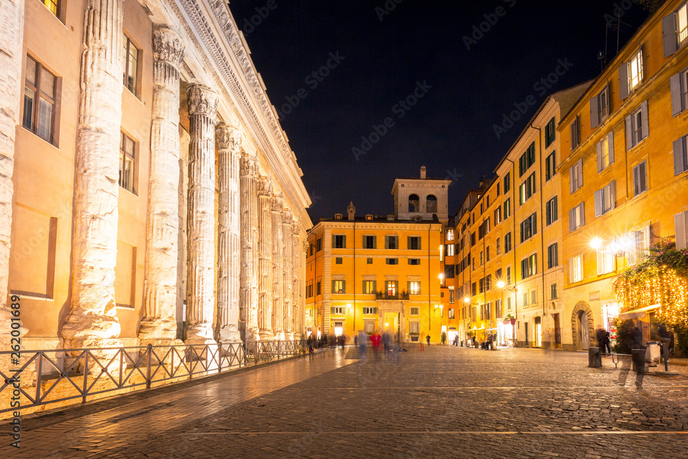 Columns of Hadrian Temple at Piazza Di Pietra in Rome, Italy