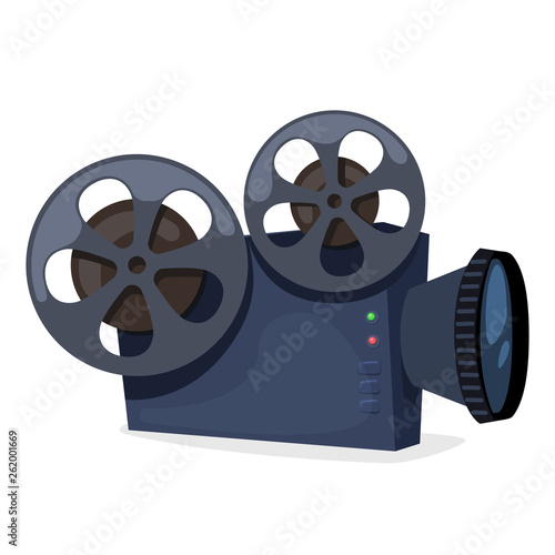 Vintage movie projector, old style film camera. Vector