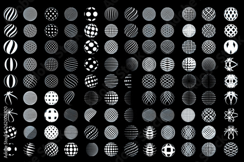  Set of minimalistic wireframe shapes of globe spheres. vector
