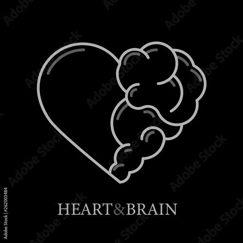 Heart and Brain flat modern icon logo vector design. Interaction between soul and intelligence, emotions and rational thinking or teamwork and balance