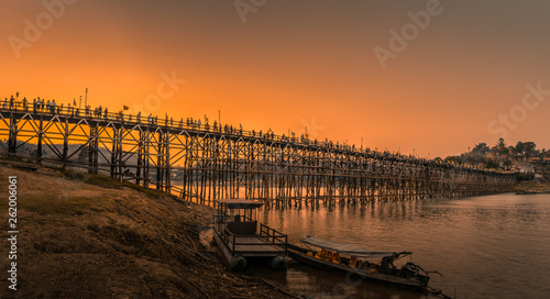 Panorama  Auttamanusorn Wooden Bridge  Mon bridge  is the longest wooden bridge in Thailand  Sagklaburi Kanchanaburi  Unseen in Thailand.