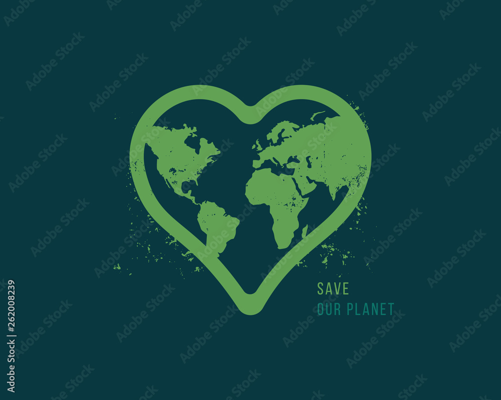Vector illustration continuous drawing of the heart shaped world. Vector illustration continuous drawing of the heart shaped world.