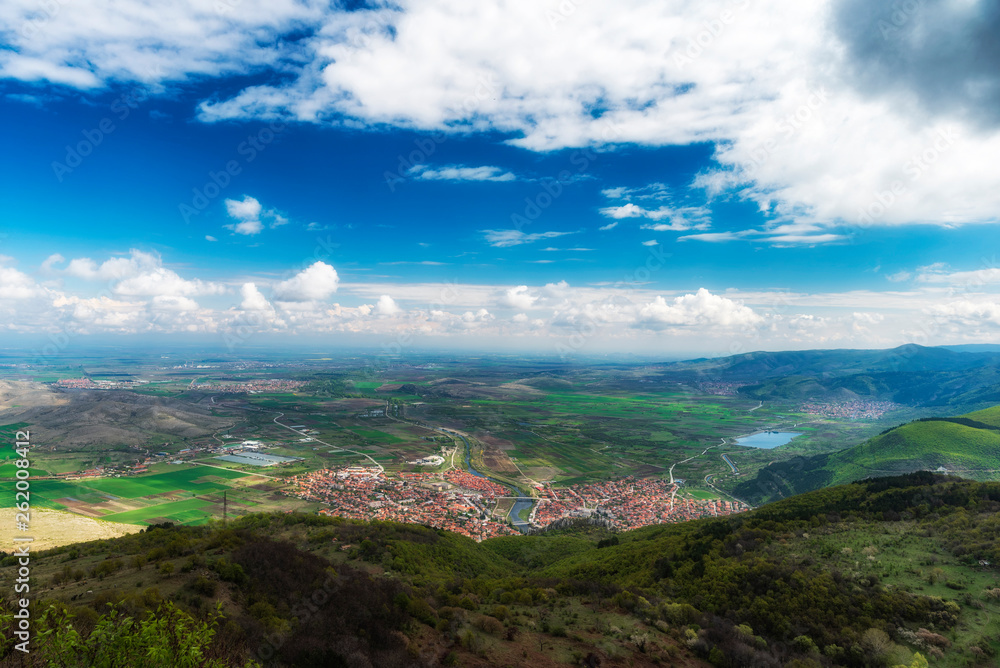 Panoramic view landscape, Krichim town in front, Bulgaria