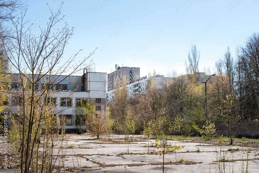 An abandoned building in Pripyat, the Chernobyl zone, Chernobyl, exclusion zone, ghost town, Ukraine An abandoned building in Pripyat, the Chernobyl zone, Chernobyl, exclusion zone, ghost town, Ukraine