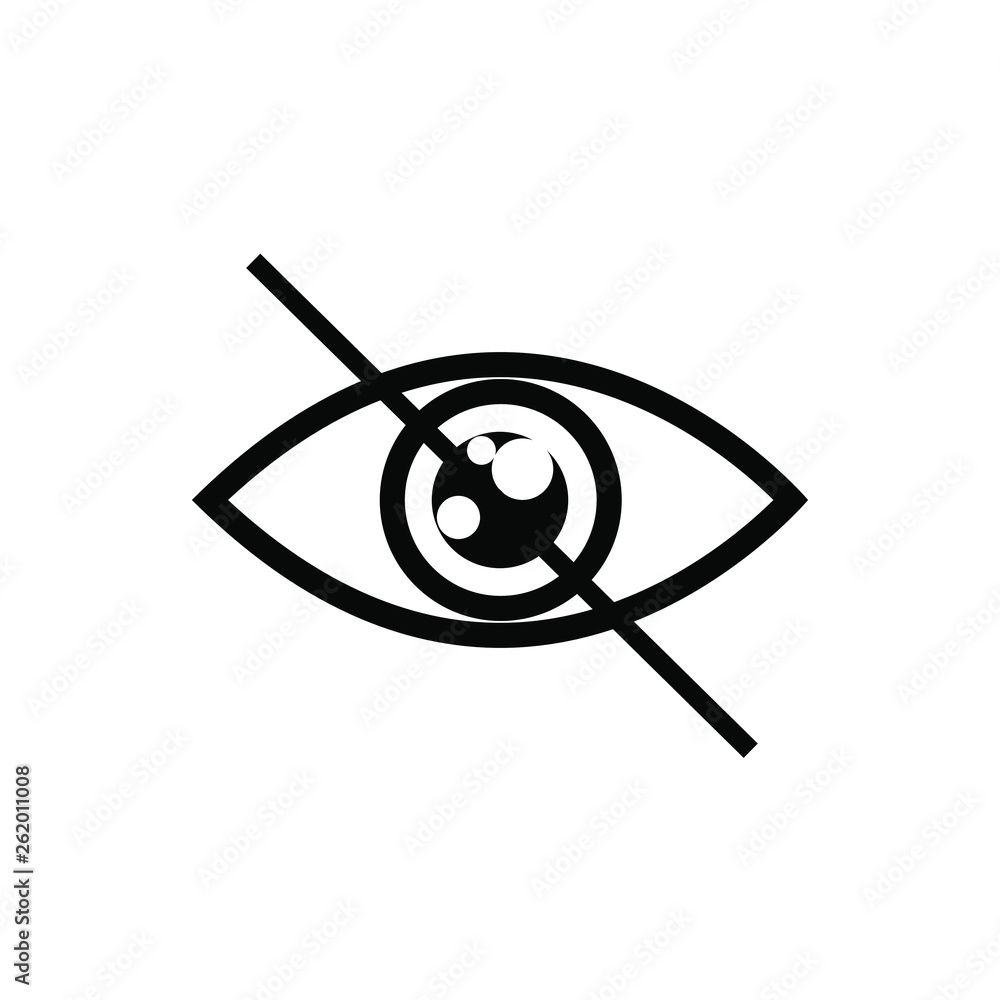 Dont look vector icon, crossed out eye illustration. simple icon. White icon Dont look vector icon, crossed out eye illustration. simple icon. White icon