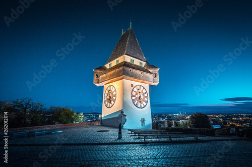 Obraz na płótnie Grazer Uhrturm at night, Styria, Austria w salonie