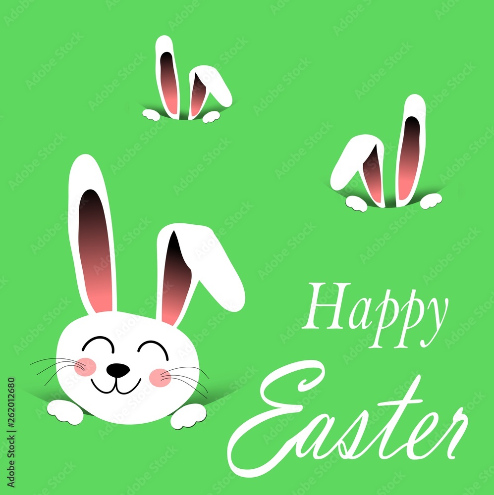 Easter rabbit, easter Bunny, green Easter postcard or banner Easter rabbit, easter Bunny, green Easter postcard or banner