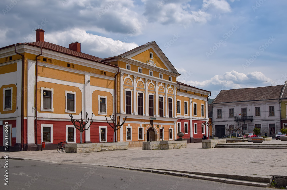 Central square and former prefecture building in Sighet - Sighetu Marmatiei - Maramuresh, Romania