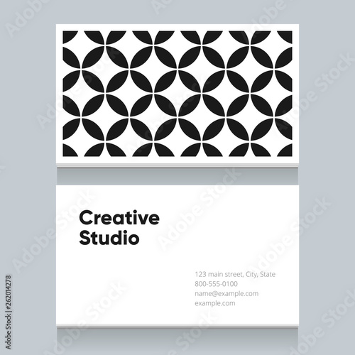Business card template with black and white pattern background, version 5. Vector graphic design elements editable for company and entrepreneur.