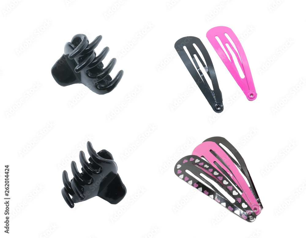 Hair accessories isolated on white. Black Small Size Hair Crab. The composition of the three hairpins. The composition of their two hairpins. Hair accessories isolated on white. Black Small Size Hair Crab. The composition of the three hairpins. The composition of their two hairpins.
