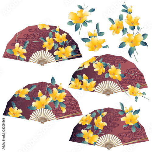 Japanese style floral design folding fan,