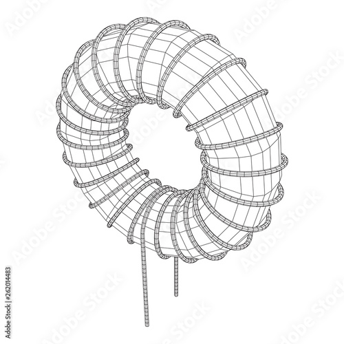Toroidal Coil Inductor wireframe low poly mesh vector illustration