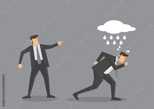 Unlucky Business Executive Gets Scolding Vector Cartoon Illustration