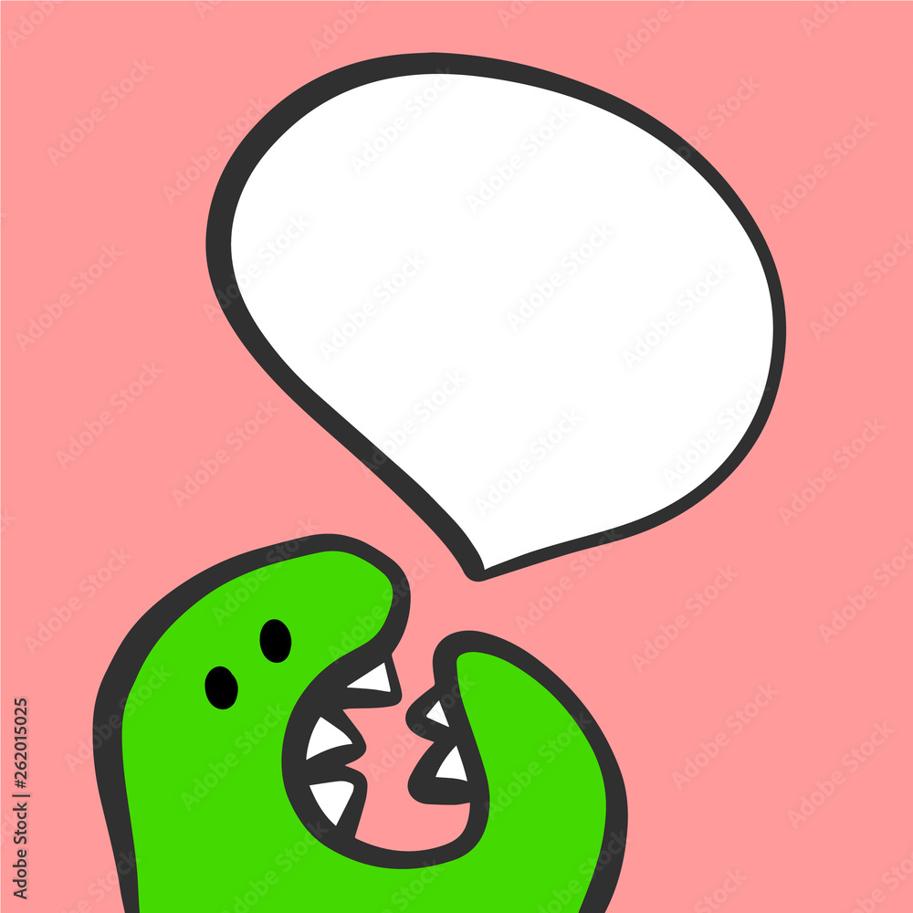 Green monster and speech bubble hand drawn illustration