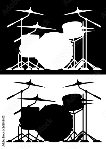 Drum set silhouette isolated vector illustration in both black and white