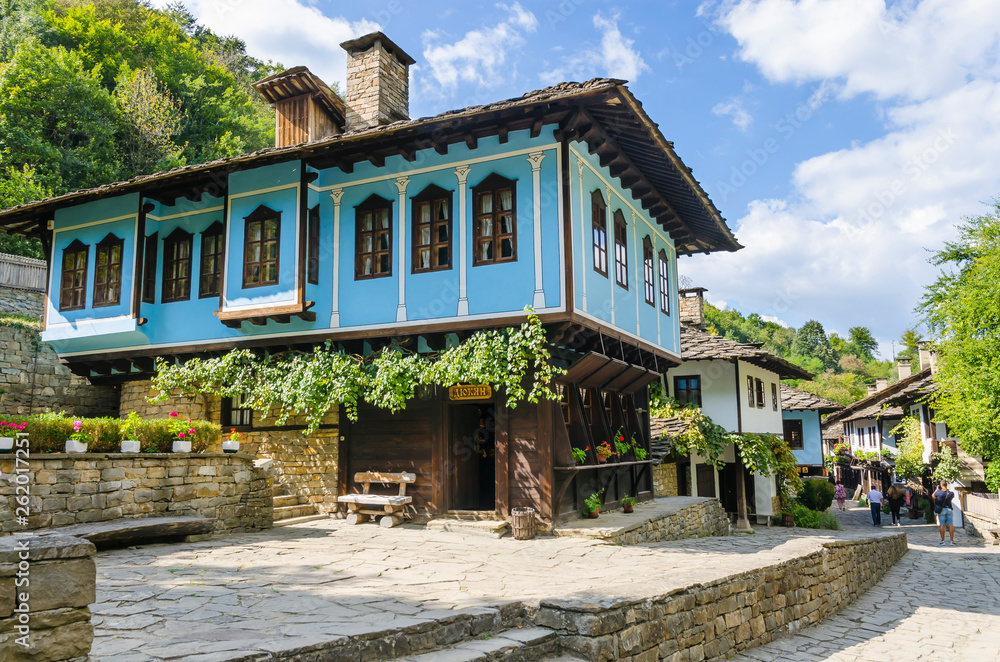The two-vaulted bridge and the Sakova house in the Architectural And Ethnographic Complex Etar - an open-air museum near the city of Gabrovo