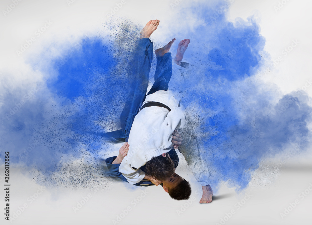 The two judokas fighters fighting men The two judokas fighters fighting men