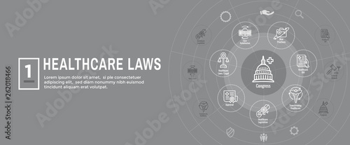 Health Laws and Legal icon set depicting various aspects of the legal system