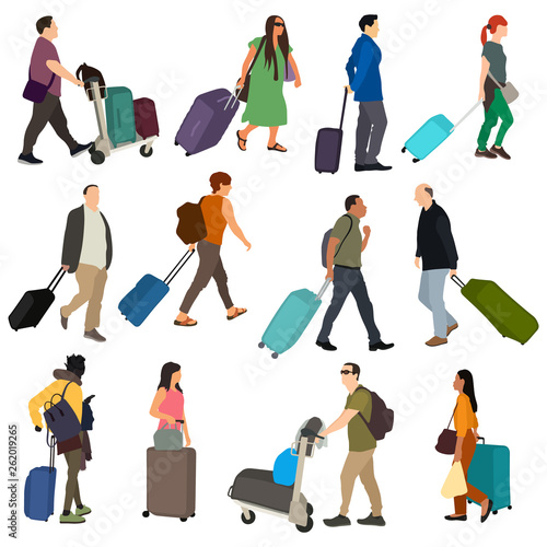 People with luggage vector illustration set