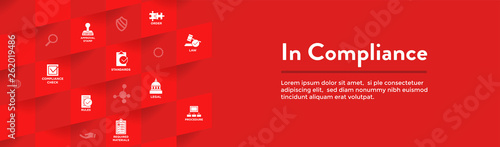 In compliance web header banner with icon set / company passed inspection