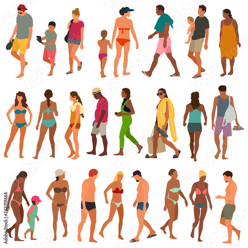 People on a beach vector set