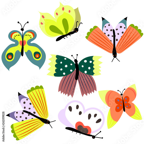 Collection of  colorful  butterflies on the white background. Decorative design elements.