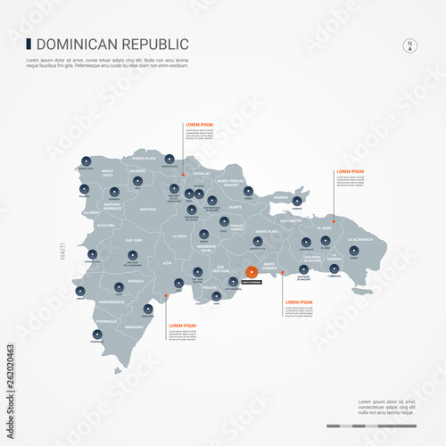 Dominican Republic map with borders, cities, capital and administrative divisions. Infographic vector map. Editable layers clearly labeled.