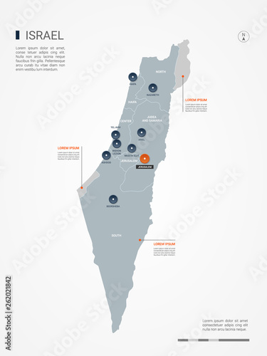 Israel map with borders, cities, capital and administrative divisions. Infographic vector map. Editable layers clearly labeled.