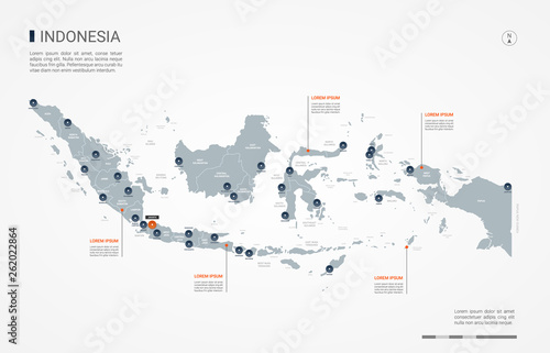 Canvas Print Indonesia map with borders, cities, capital and administrative divisions