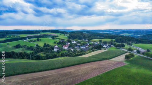 Aerial view of Schemmerhausen, a small village in the county of Reichshof in Germany.