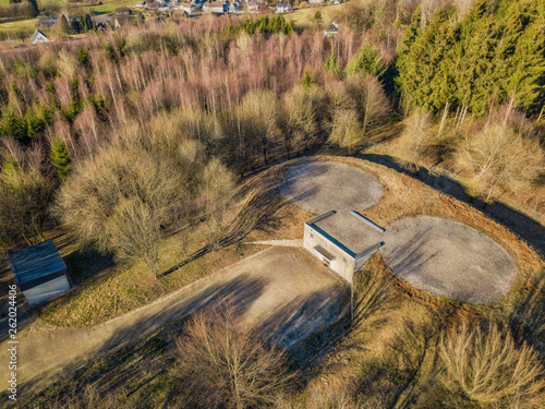 Aerial view of a bunker with helipad in Marienheide - Kalsbach.. photo