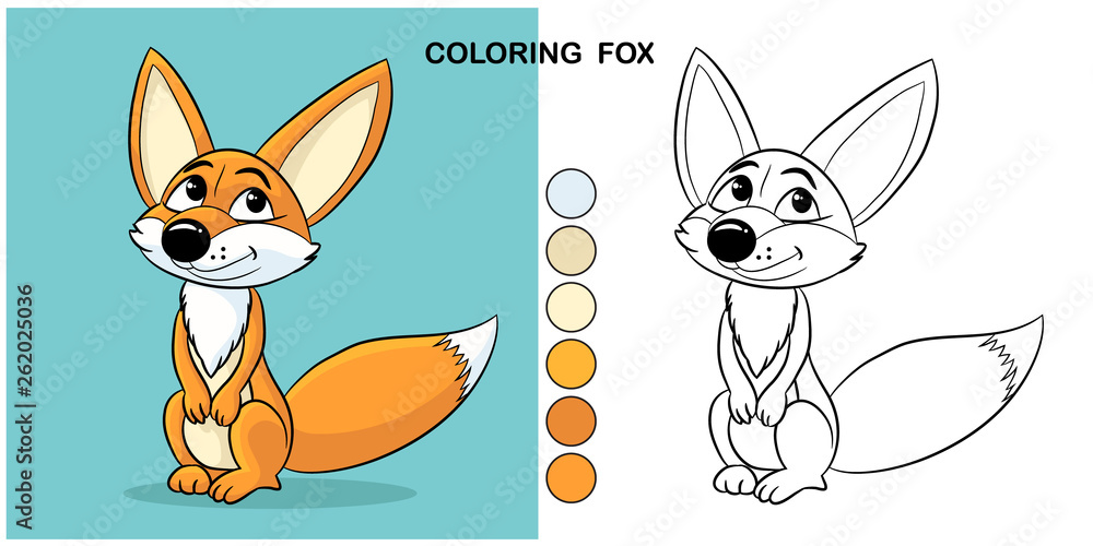 Obraz premium Fox coloring book, cartoon character, flat style.
