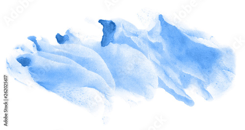 Abstract watercolor background hand-drawn on paper. Volumetric smoke elements. Blue color. For design, web, card, text, decoration, surfaces.