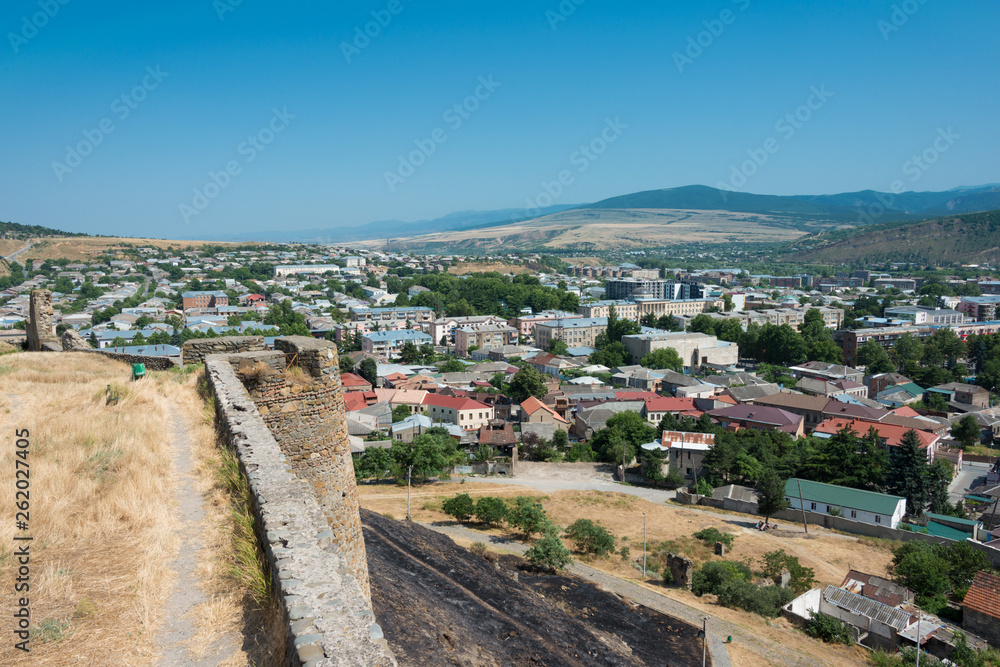 Gori, Georgia - Jul 04 2018: Gori City view from Ruins of Gori fortress in Gori, Shida Kartli, Georgia.