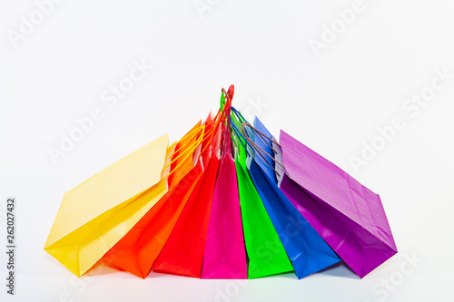 Set of colorful empty shopping bags isolated on the white background. © Radomir Rezny