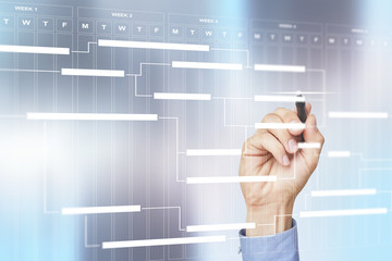 Project management chart on virtual screen. Schedule. Timeline.