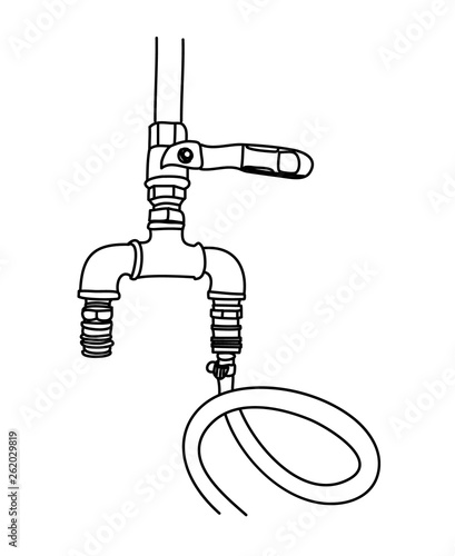 The shut off valve with hose isolated on white background