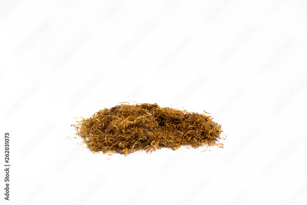 Stack of natural tobacco on white background. Dry tobacco plant. Stack of natural tobacco on white background. Dry tobacco plant.