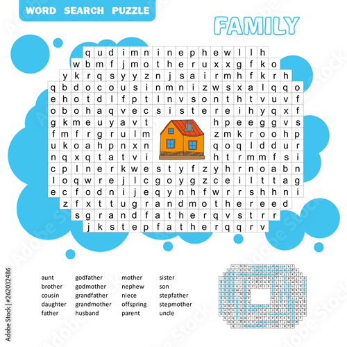 Puzzle and coloring activity page - word search puzzle - English. Family friendly. Answer included