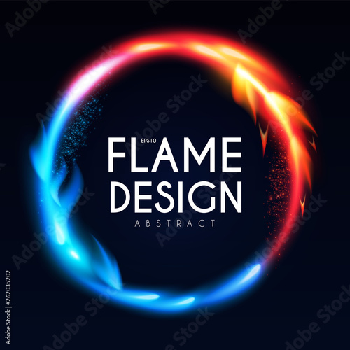 Burning Fire Circle Banner. Flame Power. Light Effect.