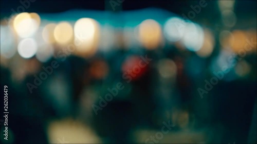 Wallpaper Mural Blurred defocused image of night festival in street restaurant, background with color bokeh. Torontodigital.ca