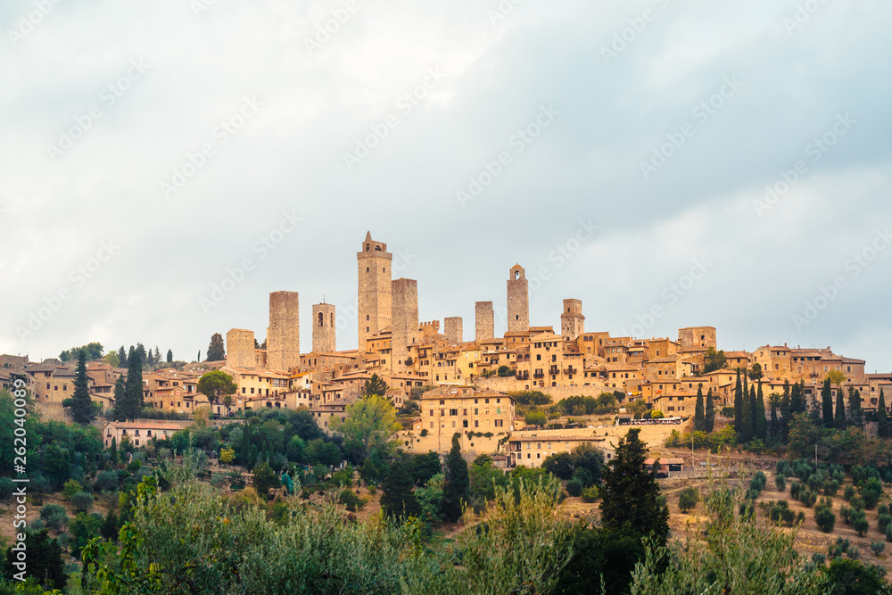 View of the medieval town and towers of San Gimignano, Tuscany, Italy