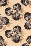 Fabric pattern with big grey palm leaves