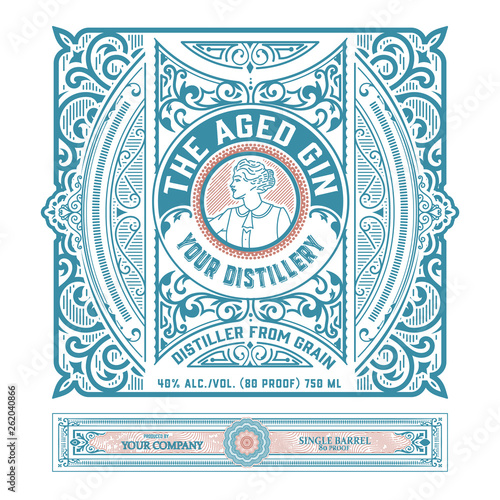 Vintage label with gin liquor design